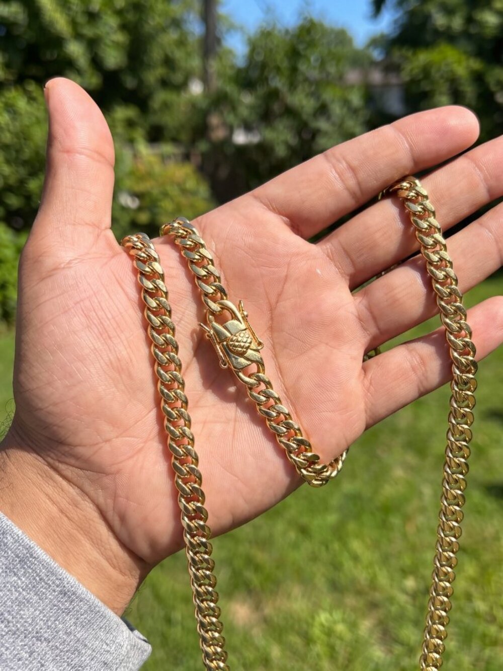 Mens Gold Chain Miami Cuban Link 6mm 20 Inch 18K Gold Plated Box Clasp